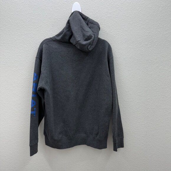 Ariat Gray Blue Logo Pullover Hoodie Sweatshirt Mens SEE MEASUREMENTS - Picture 6 of 6